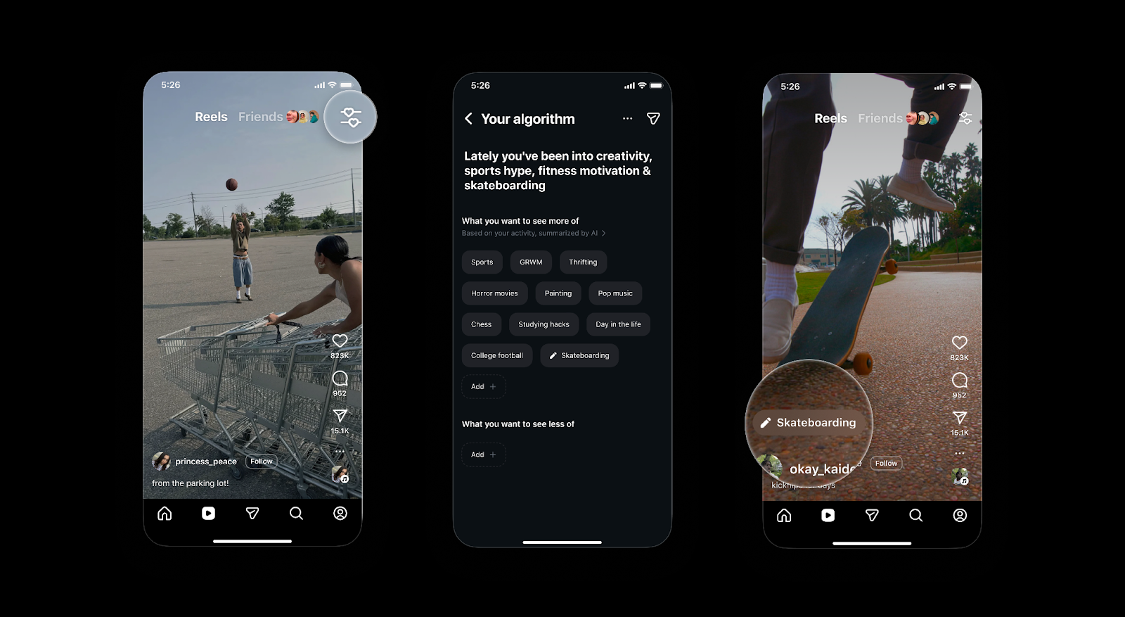 Interface Your Algorithm do Instagram, que permite revisar e editar temas usados na recomendação